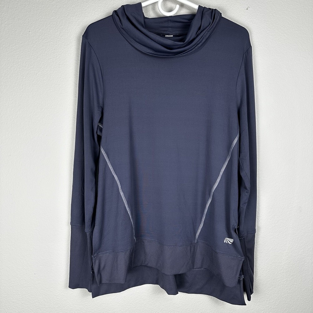 Marika Pullover Activewear‎ Gray Blue Women's Size Medium Cowl Neck Running